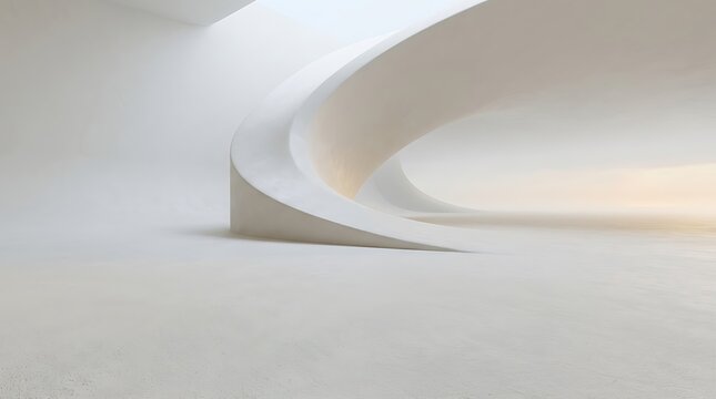 Abstract architectural detail of a modern building with curved white walls