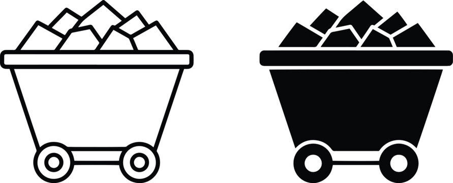 Coal mining cart filled with ore vector icons mining industry raw materials