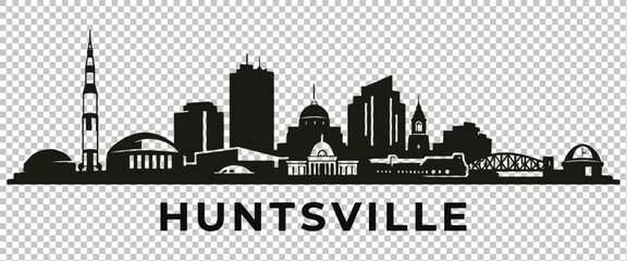 Huntsville alabama city skyline silhouette with famous landmarks like saturn v rocket and historic buildings © MstSabina