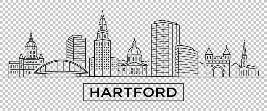 Hartford city skyline, connecticut, usa, linear style vector illustration