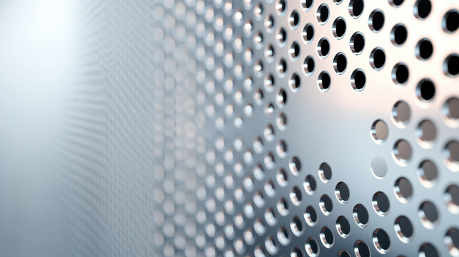 Sleek metallic surface with perforated pattern, showcasing modern design and elegance. light reflects beautifully, creating captivating visual