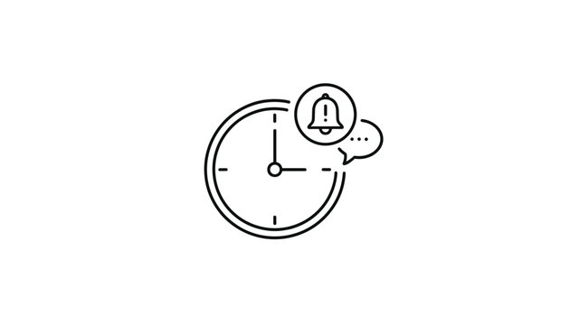Alarm clock notification badge line icon with a chat bubble representing scheduled reminders and task alerts.