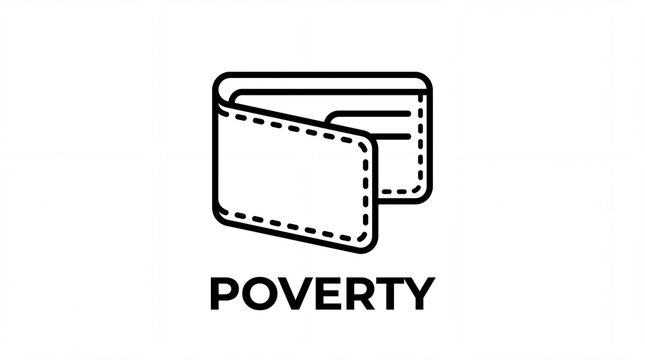 Empty Wallet Icon with Poverty Text on White Background