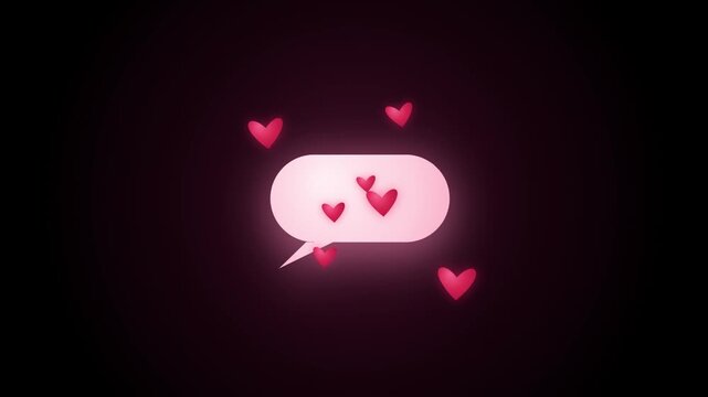 Abstract floating clay hearts with glowing speech bubble romantic video animation