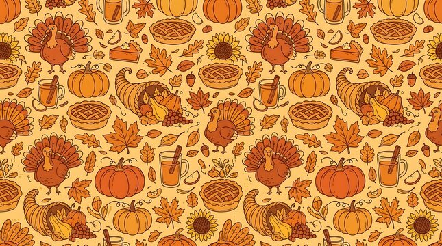 A beautiful autumnal background featuring a repeating pattern of pumpkins perfect for thanksgiving celebrations and fall festivities