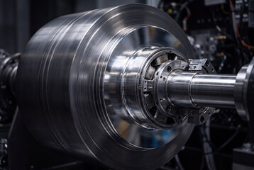 Fototapeta premium Flywheel Energy Storage Rotor with Magnetic Bearing Surface – 5K Mechanical Energy Storage Technology