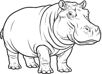 Fototapeta premium Hippopotamus Standing Side View Line Art for Coloring Book Design