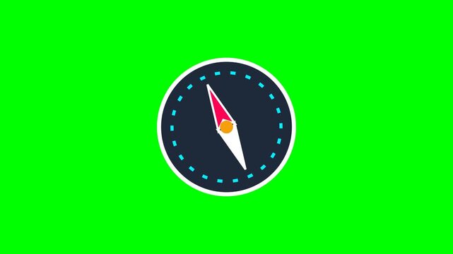 Compass icon with needle and dashed ring on green screen, navigation direction exploration travel symbol design concept. 4k video