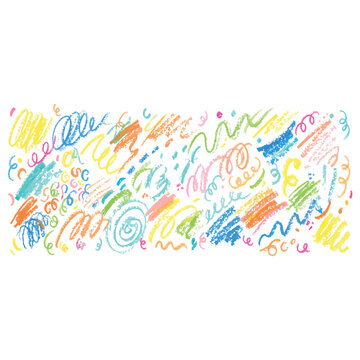 Vibrant abstract vector graphic illustration featuring colorful messy crayon scribbles and artistic chalk textured doodle strokes