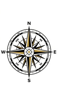 Decorative vintage compass rose icon with cardinal directions for navigation and maritime map design elements