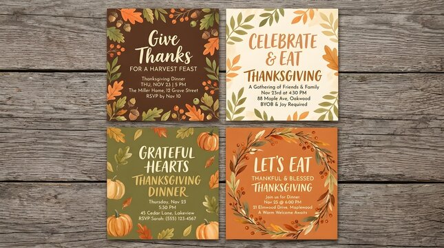 A beautiful collection of thanksgiving day cards featuring floral designs and warm autumnal color palettes perfect for expressing gratitude