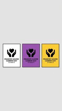 Frances xavier cabrini day posters set with hands holding heart symbol and typography for november 13 event