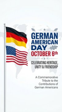 German american day celebration poster with german and american flags waving on october 6th