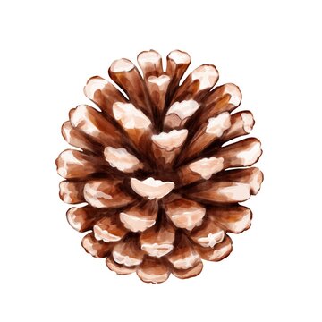 Watercolor Hand Painted Pine Cone with Snow, Rustic Winter Christmas Botanical Element