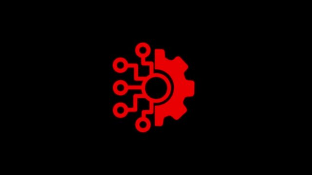 Ai technology icon animation. Animated line half cogwheel with digital data streaming. Loop HD video with alpha channel, on a transparent background 4k video