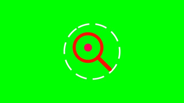 Magnifying glass search icon with dashed circle and center dot on green screen, find zoom discover symbol design concept. 4k video
