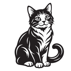 Obraz premium Cat vector illustration, black and white sitting kitty, domestic feline pet graphic design element