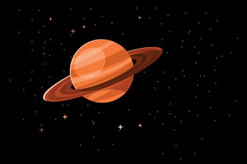 Saturn Planet with Planetary Rings Surrounding Stars in Outer Space Flat Vector Illustration Isolated on Black Background © Wanday Art