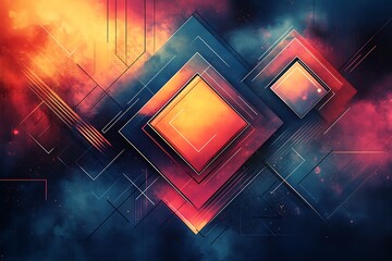 Obraz premium Dynamic glowing squares and lines create an energetic geometric visual on a vibrant background