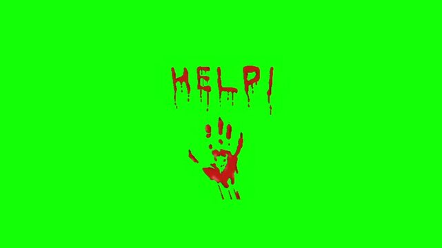 Bloody Help Green Screen Handprint Text Dripping Halloween Horror Video Overlay