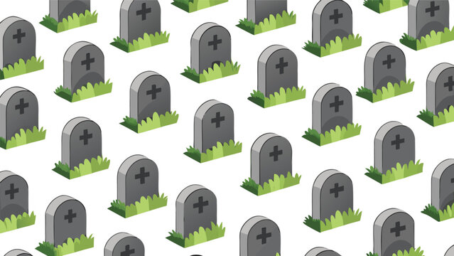 Cemetery tombstones graveyard cross pixel art white pattern design with cemetery tombstones graveyard mysterious illustration memorial monument pixelated nostalgia seamless backdrop