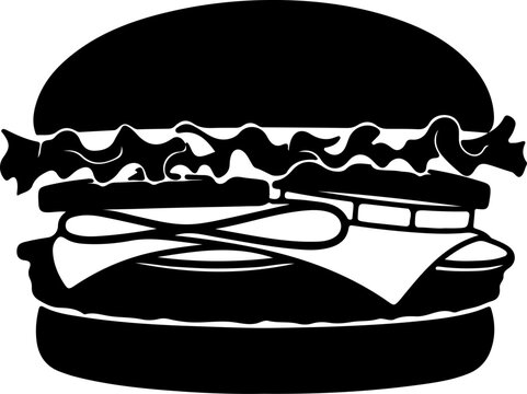 Delicious and juicy fast food hamburger silhouette icon on a clean white background