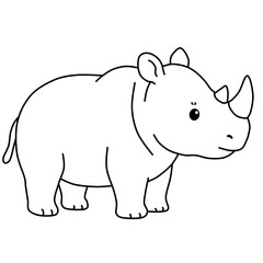 Cute Rhino Full Body Line Art Vector © Seza