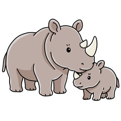 Cute Mother Rhino with Baby Rhinoceros Vector © Seza
