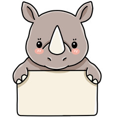 Cute Rhino Character Holding Blank Board Vector © Seza
