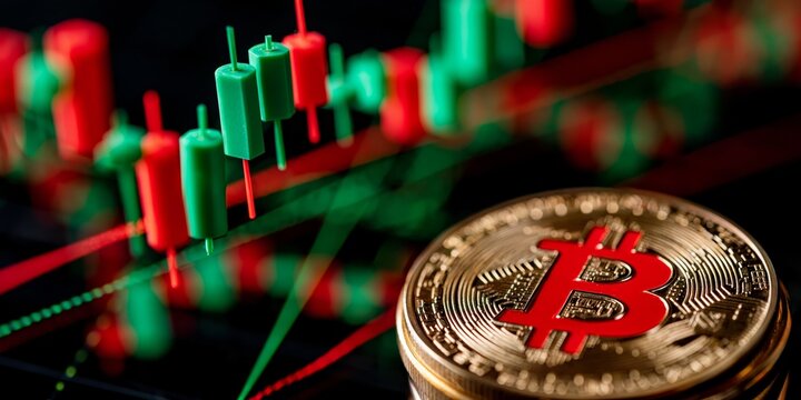 Bitcoin centered over a stock screen, evoking price movement, opportunity, and modern digital assets.