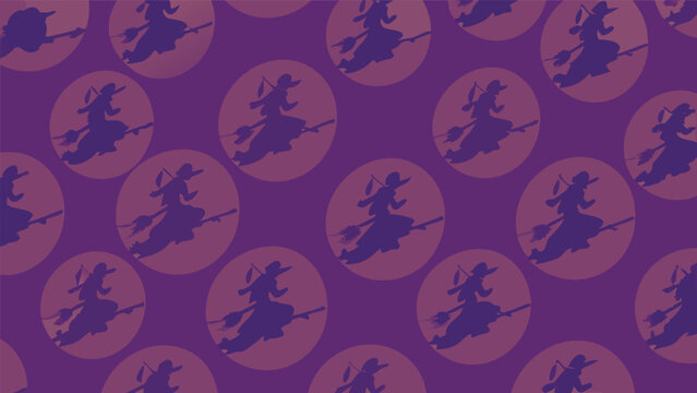 Witch flying broomstick silhouette purple pattern background spooky magic design vector illustration with broomstick silhouette background illustration halloween mystical witchcraft