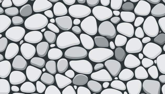 Seamless vector pattern of grey pebble stones. Abstract flat design background with smooth rocks, monochrome texture, minimalist backdrop for banner, web design, or wallpaper. 