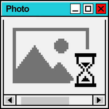Retro Photo Viewer Window Icon With Loading Hourglass And Classic Desktop UI Design