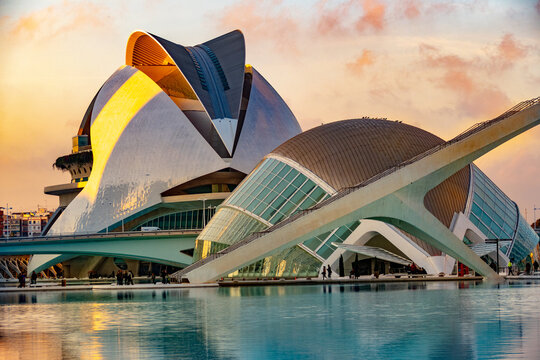 Modern city landmark of the city of Valencia - the park complex Ciudad de las Artes y las Ciencias, Valencia, Spain