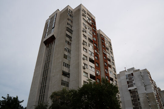 Concrete communist era apartment building