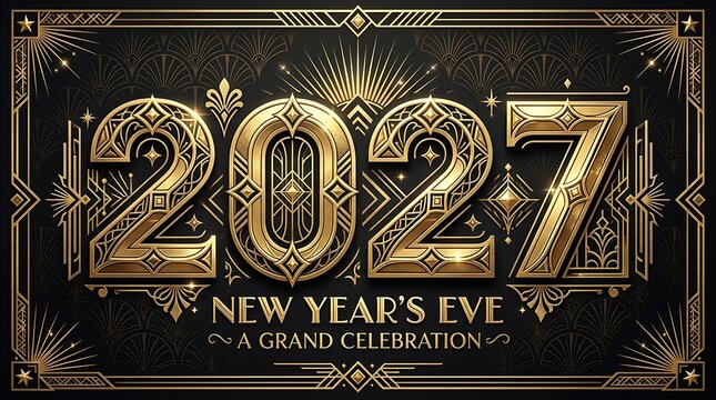 Elegant golden 2027 new years eve art deco celebration background design