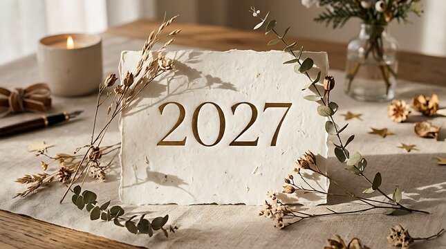 Elegant new year 2027 celebration with floral decorations and warm lighting