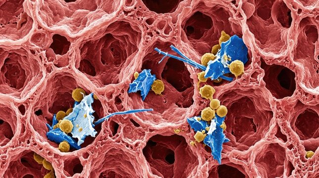 Microscopic plastic particle, a harmful foreign substance, embedded within biological tissue, demonstrating profound danger, environmental pollutant contamination.