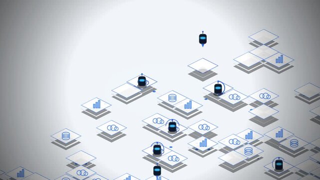  Enterprise ai agent workflow automation quantum computing white clean network 4k 3d isometric motion video