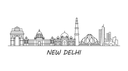 Obraz premium New Delhi Skyline Silhouette - Iconic Landmarks and Modern Architecture