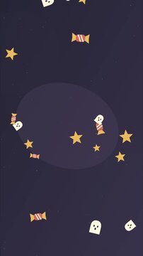 Fant&ocirc;mes amicaux, bonbons et &eacute;toiles flottant sur un fond vertical d&rsquo;Halloween