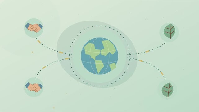 R&eacute;seau mondial de coop&eacute;ration climatique avec Terre, poign&eacute;e de main et feuilles