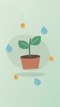 Jeune pousse avec pi&egrave;ces et eau symbolisant l&rsquo;investissement durable