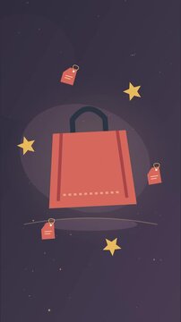 Sac de shopping et &eacute;tiquettes de r&eacute;duction sur un fond promotionnel dynamique