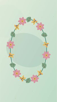 Couronne de biodiversit&eacute; avec feuilles, fleurs et papillons en mouvement