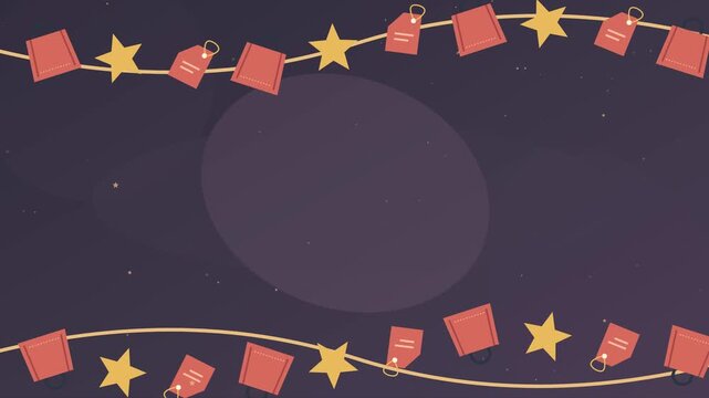 &Eacute;tiquettes de shopping et sacs cadeaux encadrant un espace promotionnel central