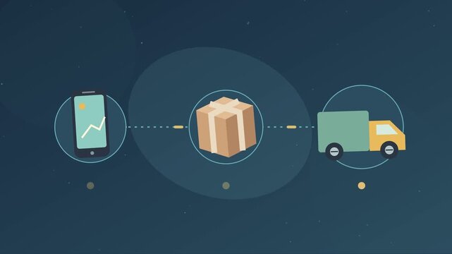 Parcours d&rsquo;achat mobile et de livraison avec smartphone, colis et camion