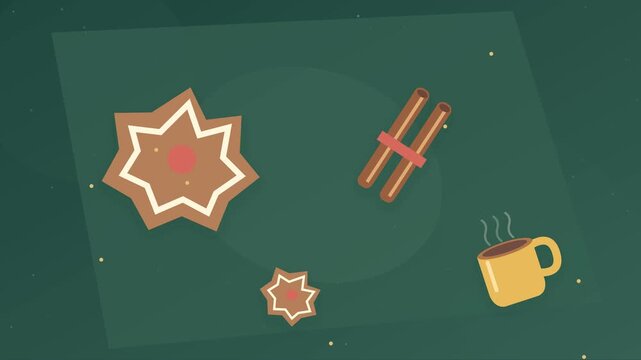 Biscuits de No&euml;l, cannelle et chocolat chaud dans une composition de p&acirc;tisserie