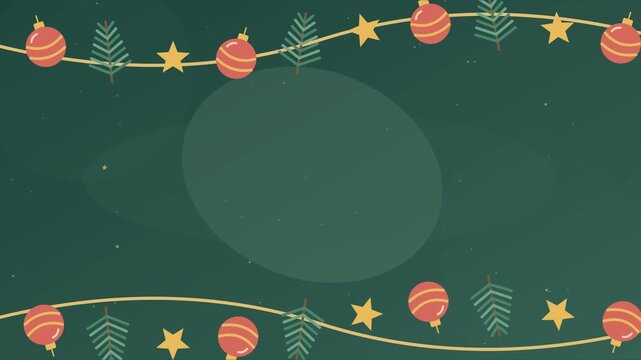 Guirlande de No&euml;l avec &eacute;toiles dor&eacute;es, boules et branches de sapin autour d&rsquo;un espace libre