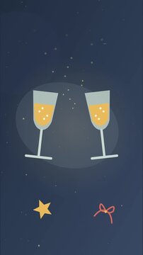 Toast avec verre p&eacute;tillant, &eacute;toiles et rubans pour c&eacute;l&eacute;brer un nouveau d&eacute;part